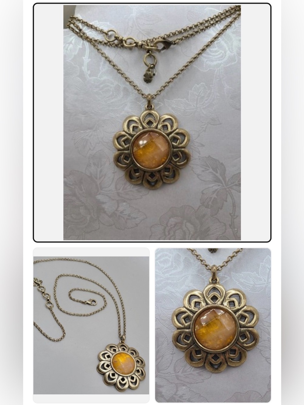 Lucky Brand Gold-Tone Necklace with Amber Yellow Cabochon Pendant
